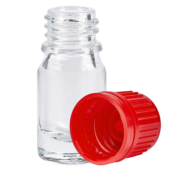 5ml pullo 11mm ruuvikorkki punainen väärentämisen estävä korkki ClearLine UT18/5 5ml pullo 11mm ruuvikorkki punainen väärentämisen estävä korkki ClearLine UT18/5