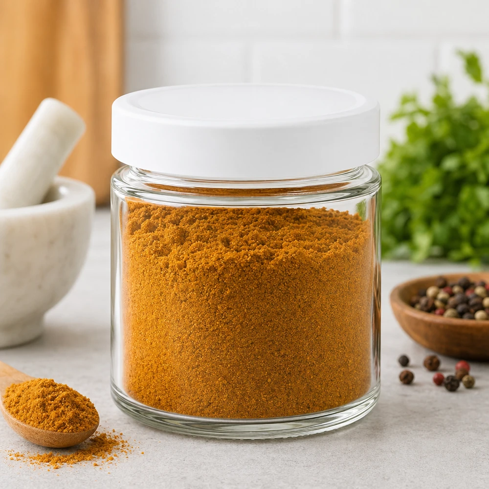 135ml pyöreä purkki täynnä kurkumajauhetta BasicSeal-kansi valkoinen Mausteiden säilytys Keittiön organisointi