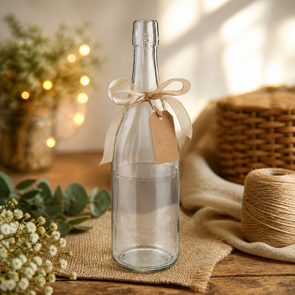 750ml UNiTWIST lasipullo koristeellinen rusetti ja lahjatarra maalaismainen käsityö materiaali juutti