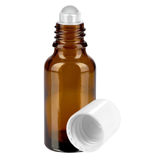Apteekkipullo ruskea 20ml roll-on korkki valkoinen