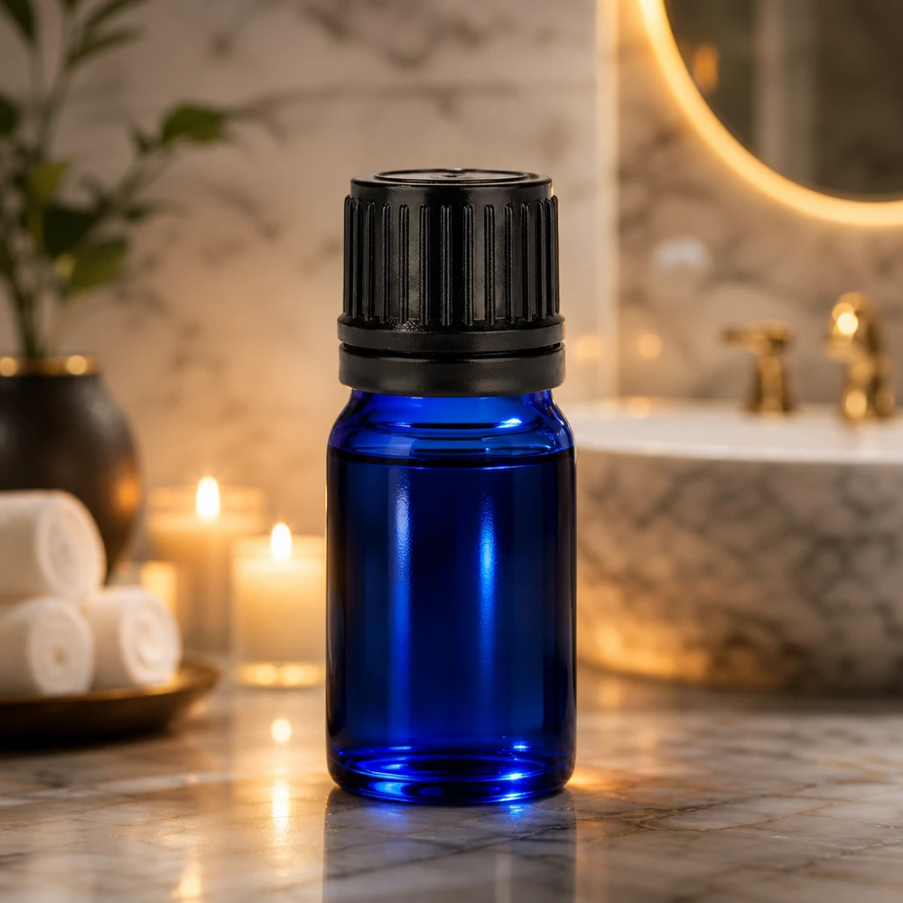 5ml pullo 11mm ruuvikorkki musta väärentämisen estävä korkki BlueLine UT18/5 5ml BlueLine-pullo, jossa on UV-suoja sinisen lasin ja turvallisen mustan korkin ansiosta.
