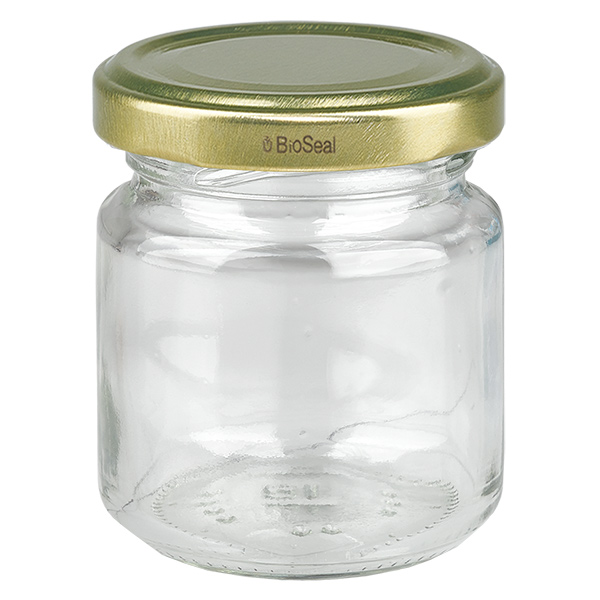 53ml pyöreä purkki kultaisella UNiTWIST BioSeal-kannella.