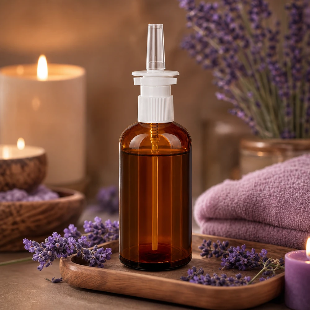 100ml BrownLine-suihkepullo UV-suojatusta meripihkalasista, jossa on UT18-kierre