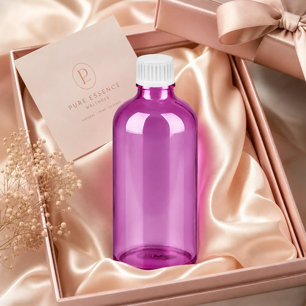100ml tippapullo 0,9mm valkoinen vakio PurpleLine UT18/100 Läpinäkyvä tippapullo 100ml tyylikkäässä violetissa muotoilussa, jossa on ammattimainen valkoinen tippakorkki.