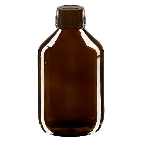 300ml lääkepullo ruskea, korkki ruskea, jossa on tamper-evident rengas ApoGlas 300ml lääkepullo ruskea, korkki ruskea, jossa on tamper-evident rengas ApoGlas