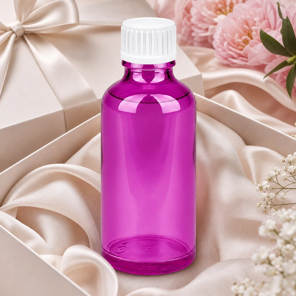 50ml (pallopullo) pullo 3mm kaaderengas valkoinen Standard PurpleLine. UT18/50 50ml violetti apteekkipullo korkealaatuista lasia, jossa on tarkka 18mm kierre.