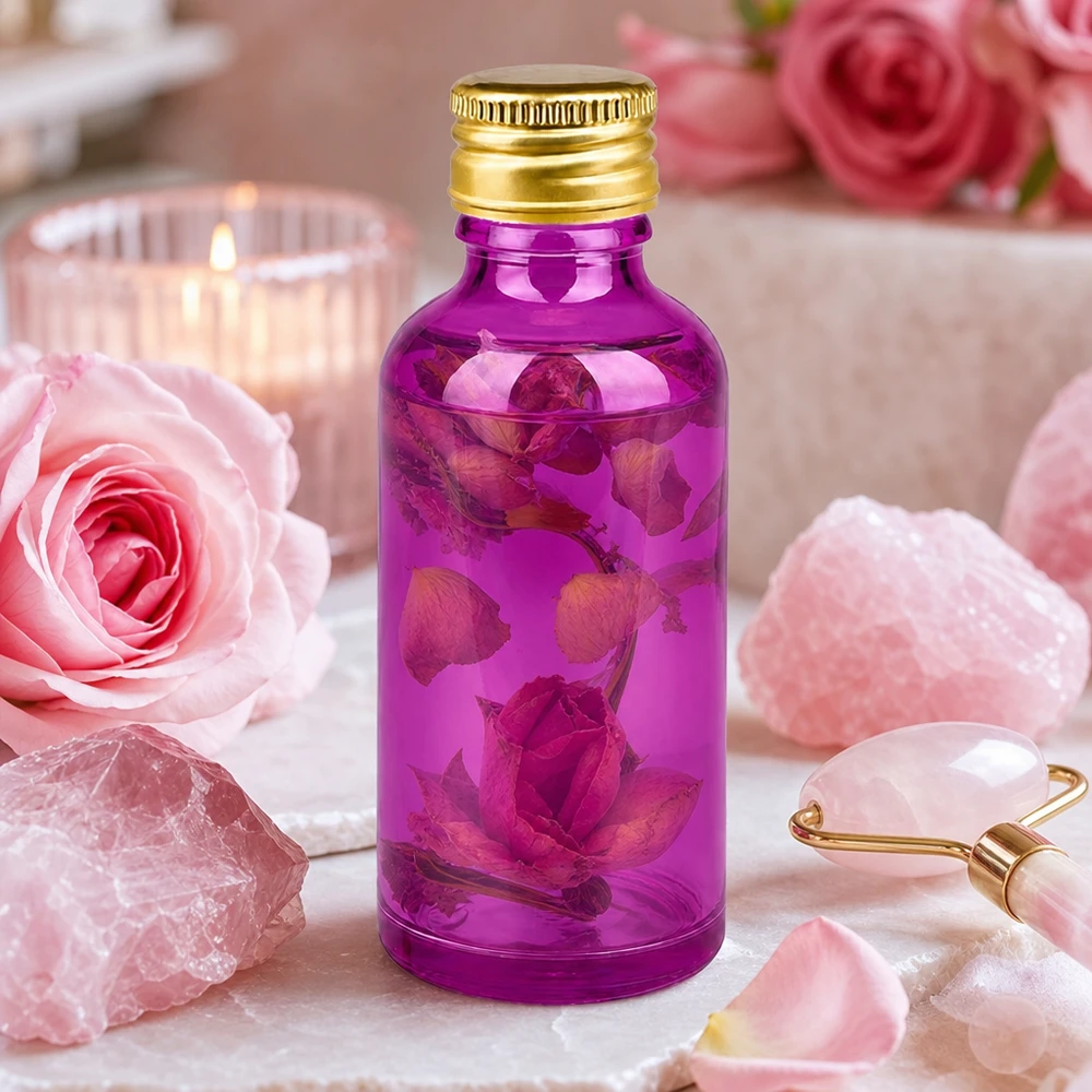 50ml apteekkipullo violetti 11mm kultaisella korkilla ihanteellinen seerumeille ja esansseille.