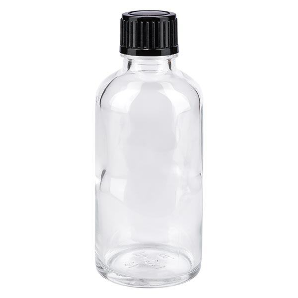 Apteekkipullo kirkas 50ml ruuvikorkki musta standardi Apteekkipullo kirkas 50ml ruuvikorkki musta standardi