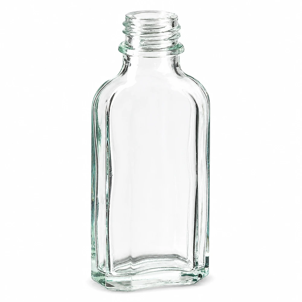 50 ml meplat-pullo kirkas DIN22 50 ml:n kirkas lasinen Meplat-pullo, jossa on DIN22-kierre, nesteille