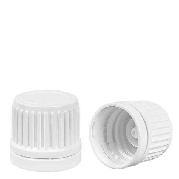 Ruuvikorkki valkoinen 18mm sulkeminen väärentämisen estävästi Ruuvikorkki valkoinen 18mm sulkeminen väärentämisen estävästi