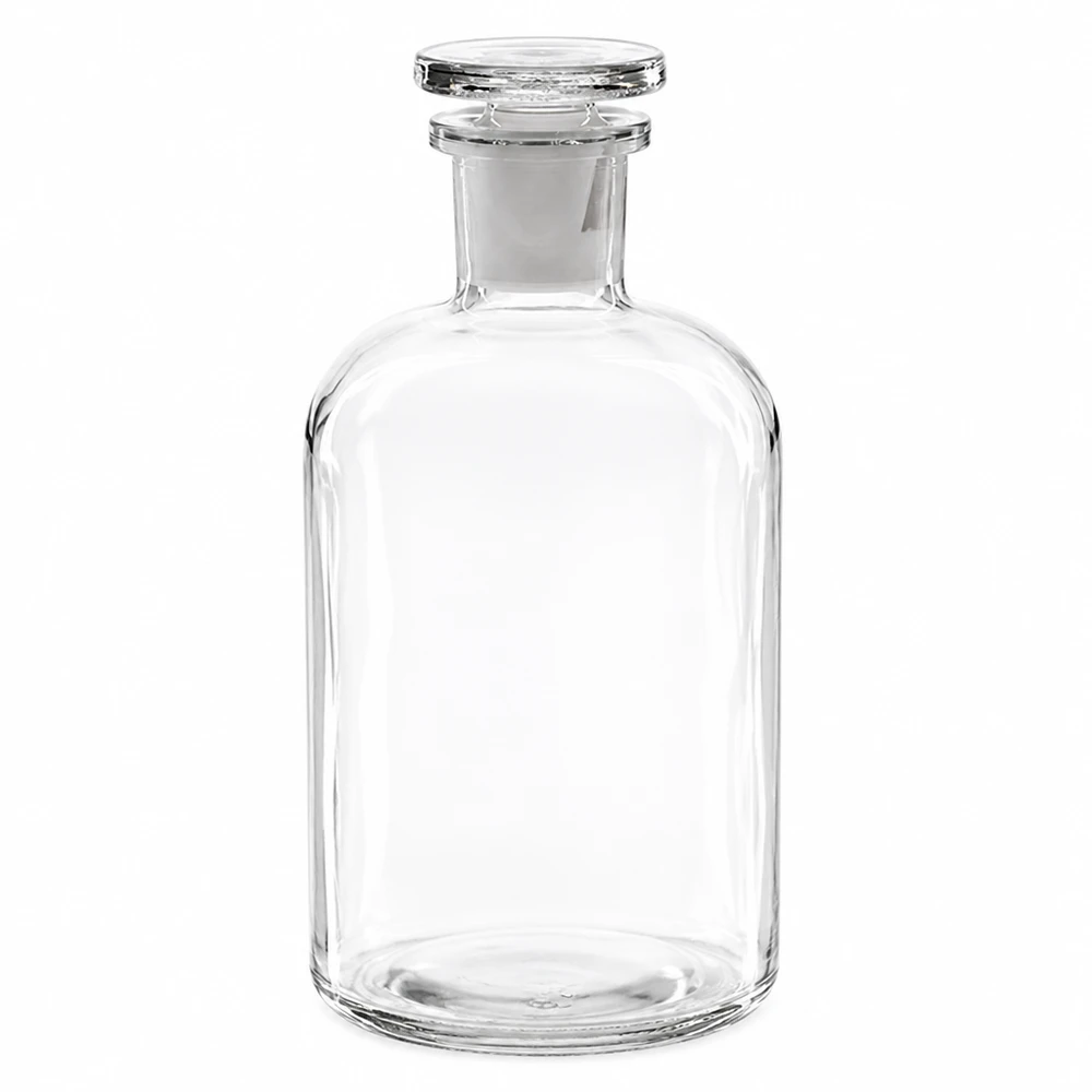 Pyöreäolkapullon 500 ml, kirkas, lasitulpalla, valmistettu korkealaatuisesta borosilikaattilasista