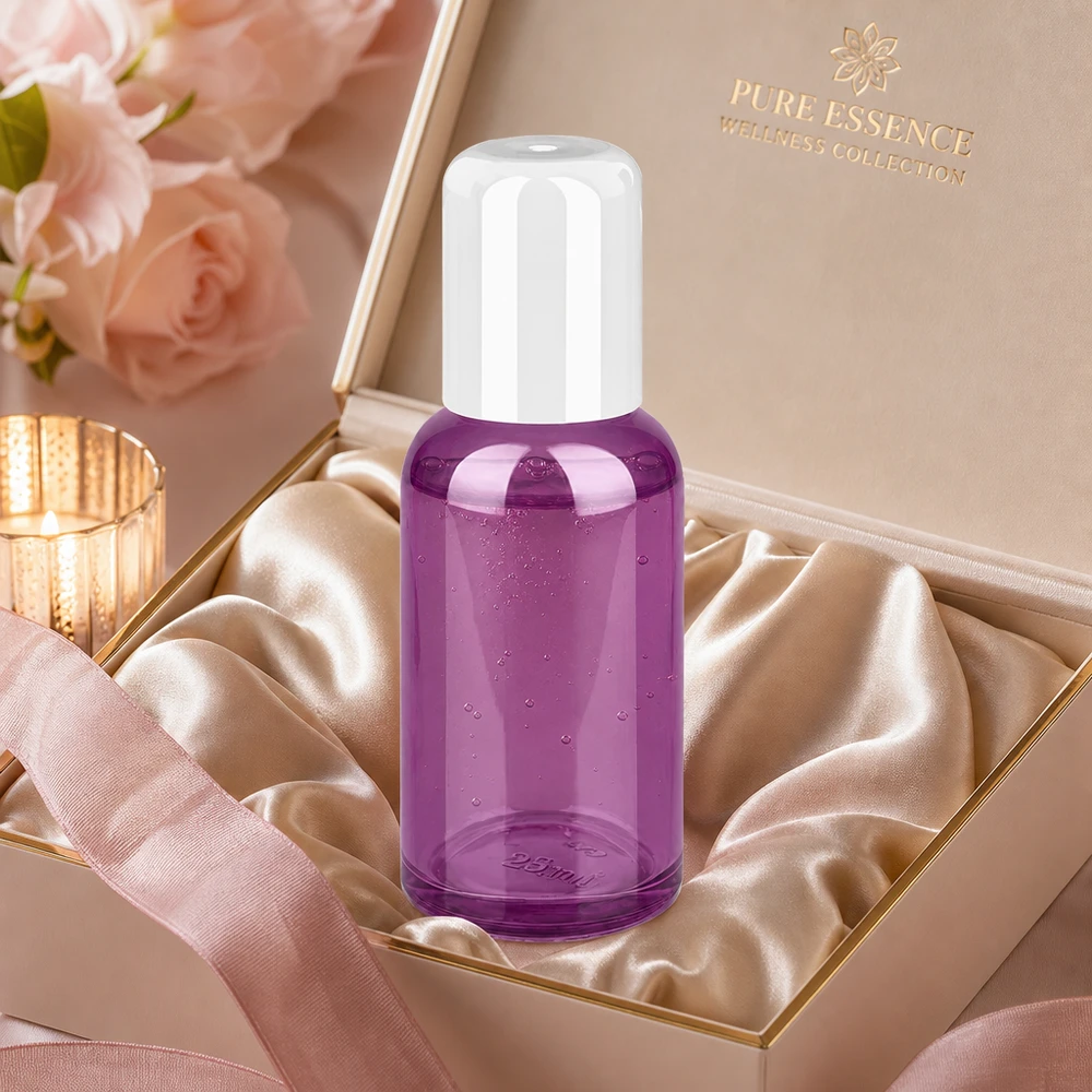 30 ml:n roll-on-pullo valkoinen vakio PurpleLine UT18/30 PurpleLine UT18/30 Laadukas 30ml lasipullo, jossa on violetti roll-on applikaattori kauneudenhoitosovelluksiin