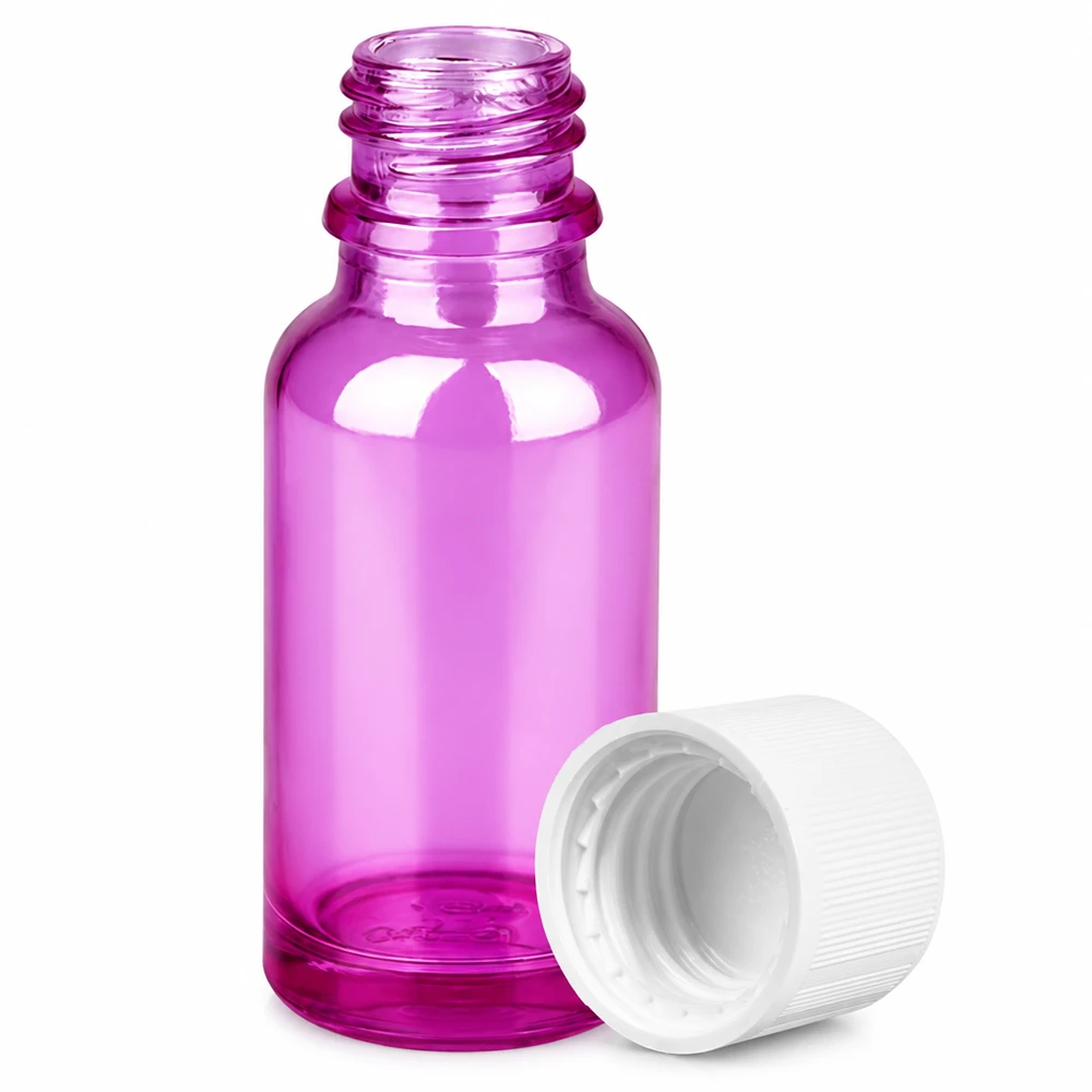 Violetti 20ml lasinen tippapullo, jossa on kierre eteerisille öljyille ja seerumeille.