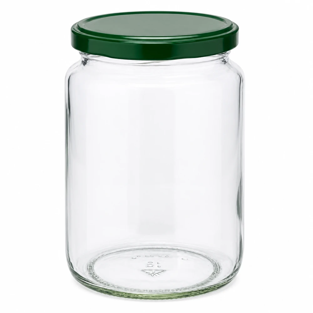 795ml pyöreä purkki vihreällä BasicSeal-kannella UNiTWIST - kirkkaasta lasista valmistettu tyhjä säilöntätölkki säilöntään.