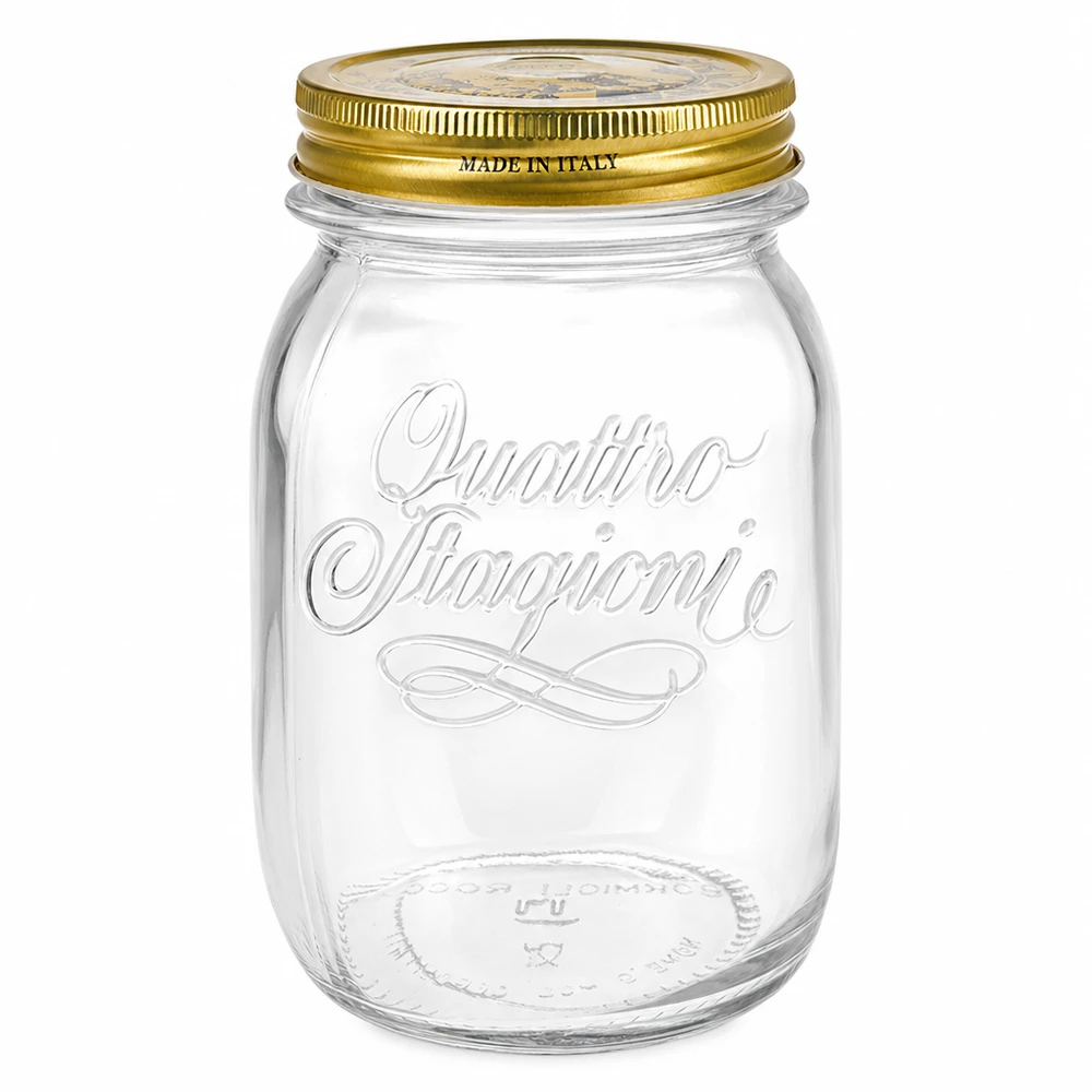 500ml pyöreä purkki Quattro Stagioni kultaisella ruuvikannella Made in Italy Säilytyspurkki Säilytyspurkki läpinäkyvä