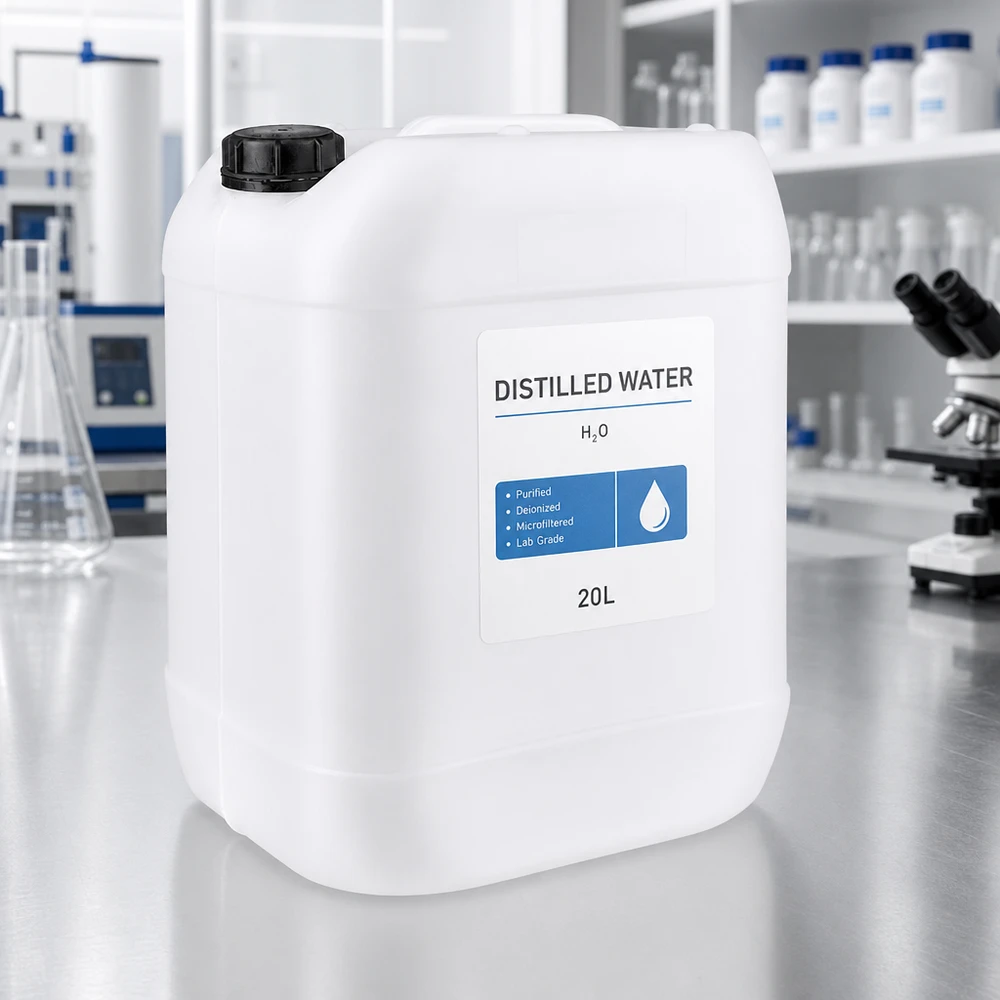 20 litran laboratori kanisteri, jossa on alkuperäinen suljin, tislatulle vedelle H2O