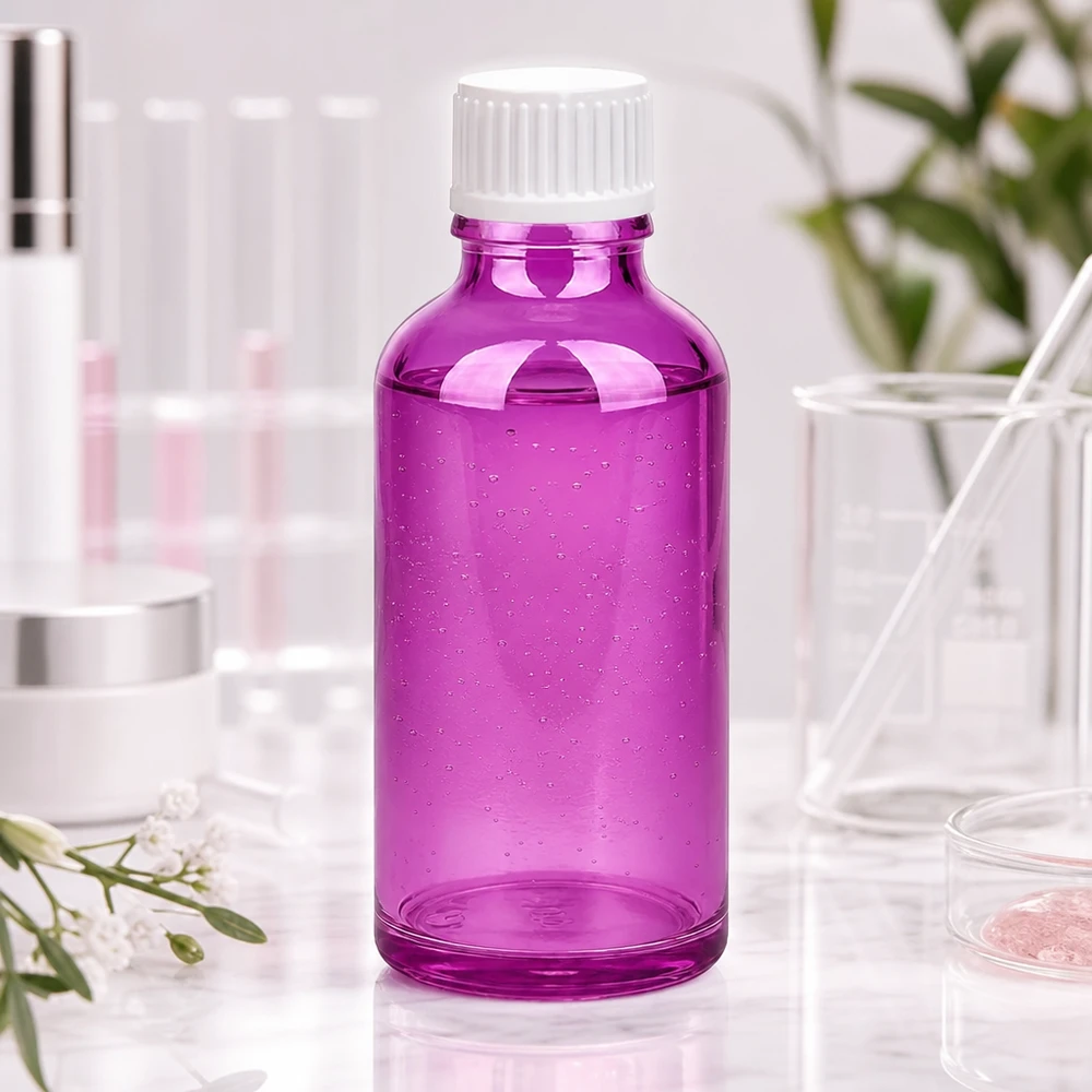 50ml tippapullo 0,9mm valkoinen standardi PurpleLine. UT18/50 50ml tippapullo läpinäkyvää violettia valkoisella kierrekorkilla kosmetiikkaan ja aromaterapiaan.