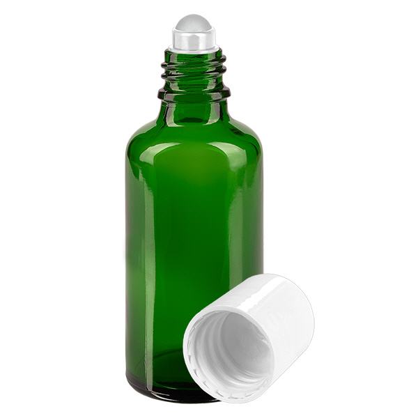 Apteekkipullo vihreä 50ml roll-on korkki valkoinen Apteekkipullo vihreä 50ml roll-on korkki valkoinen