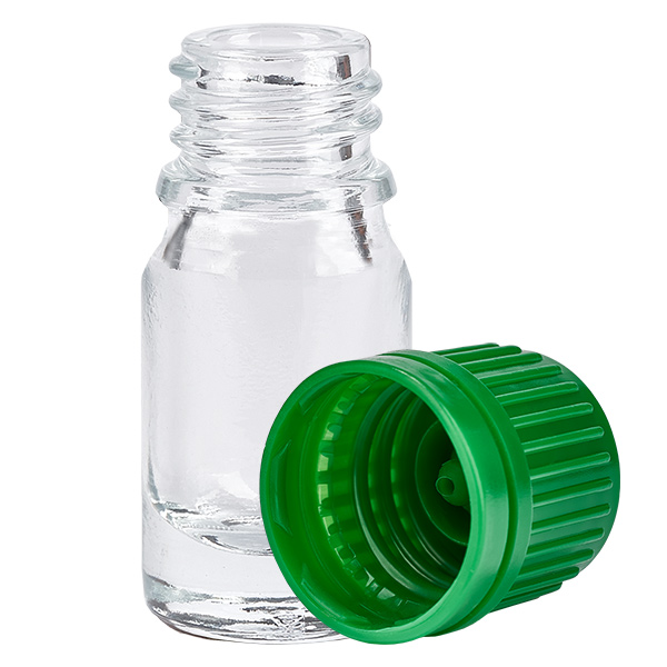 5ml pullo 11mm kierrekorkki vihreä väärentämisen estävä korkki ClearLine UT18/5 5ml pullo 11mm kierrekorkki vihreä väärentämisen estävä korkki ClearLine UT18/5