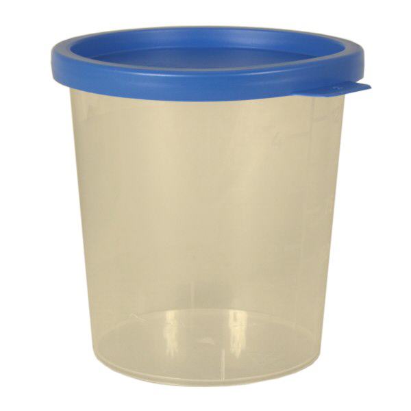 Luonnonvärinen virtsapikari 125ml, jossa sininen kierrekorkki.