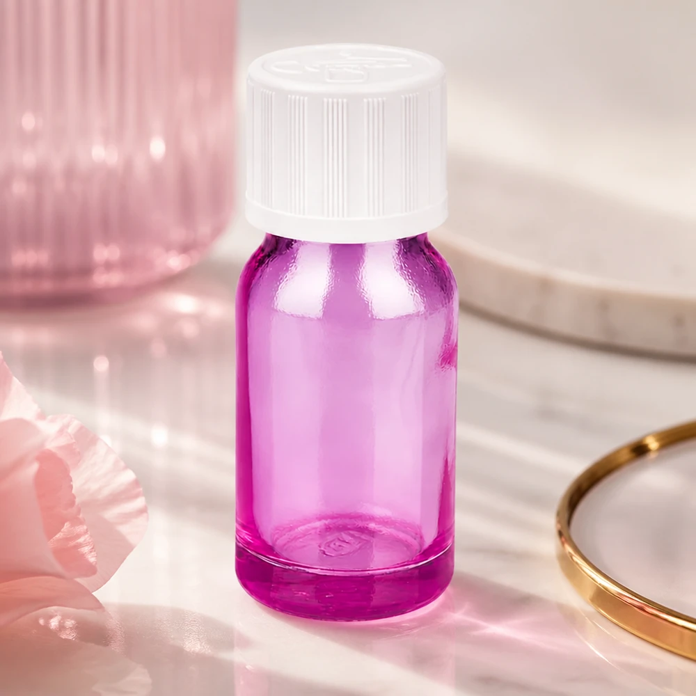 10ml tippapullo korkealaatuisesta muovista violetissa värissä nesteiden turvalliseen säilytykseen.
