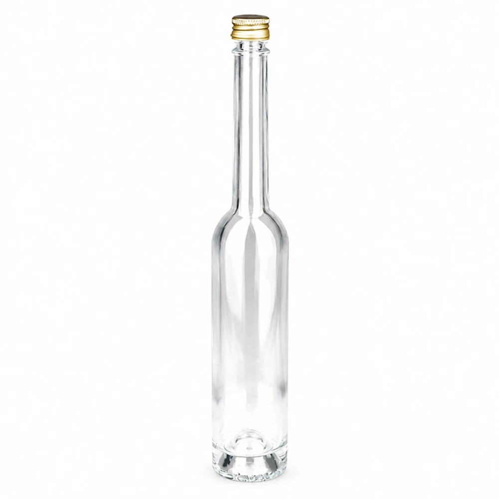 100ml lasipullo Toni kultaisella kierrekorkilla UNiTWIST - kirkas lasi, ohut muoto, ihanteellinen väkeville alkoholijuomille.