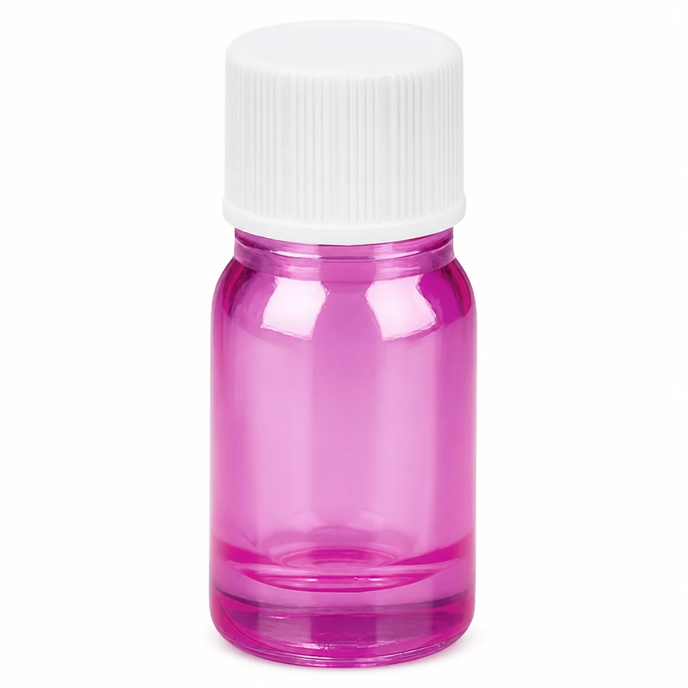 5ml pullo 11mm kierrekorkki valkoinen vakio PurpleLine UT18/5 5ml läpinäkyvä violetti lasipullo valkoisella ruuvikorkilla kosmetiikkaan ja lääkkeille