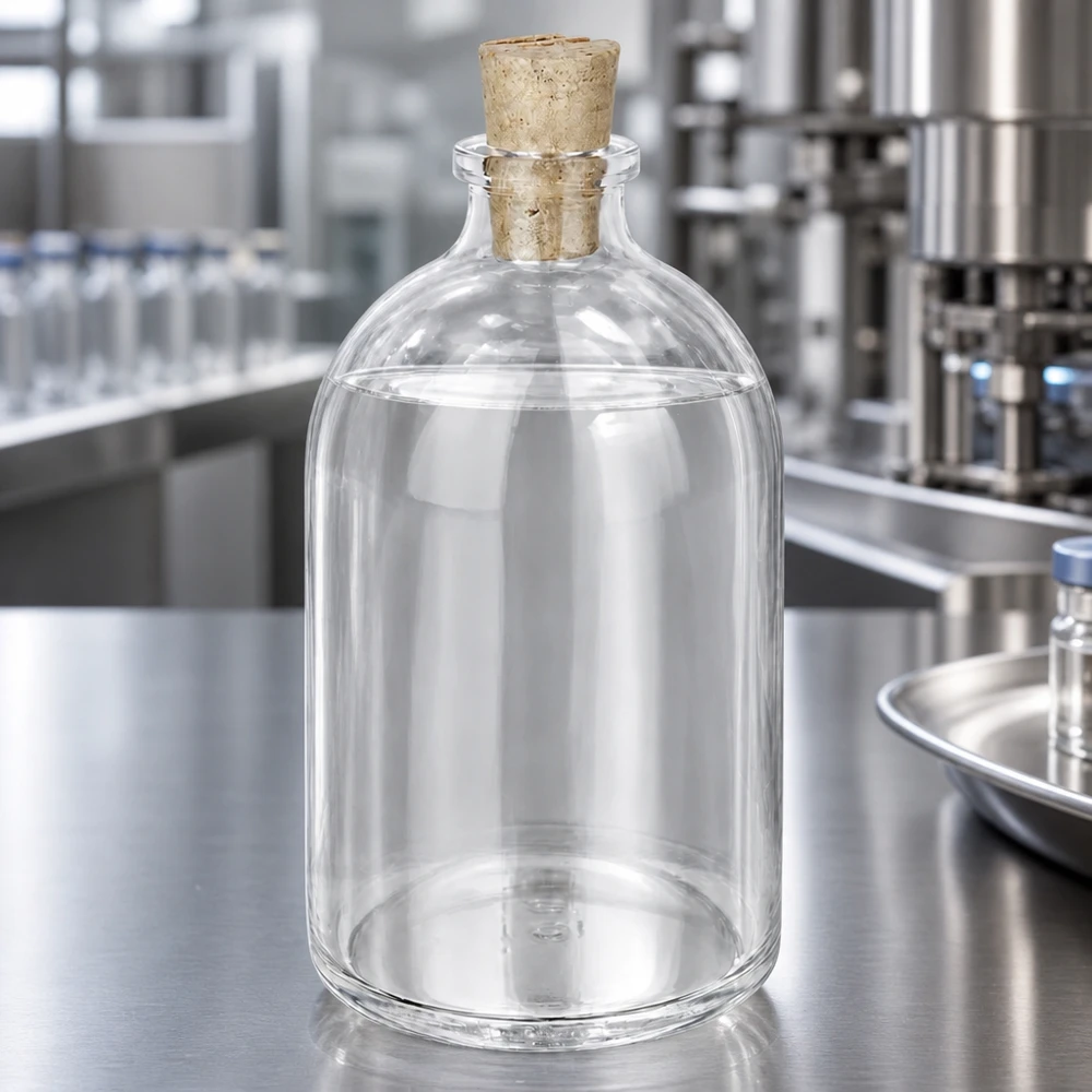 Zylindrische Flasche aus Klarglas 100ml Korken 11/14mm in Pharmaumgebung