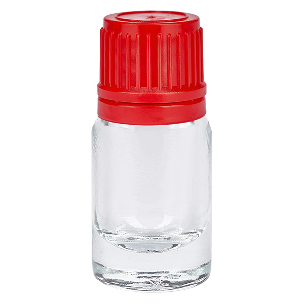5ml pullo 11mm ruuvikorkki punainen väärentämisen estävä korkki ClearLine UT18/5 5ml pullo 11mm ruuvikorkki punainen väärentämisen estävä korkki ClearLine UT18/5