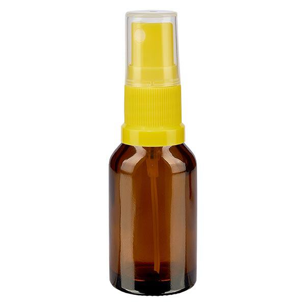 Apteekkipullo ruskea 15ml spray-lisäosa keltainen Apteekkipullo ruskea 15ml spray-lisäosa keltainen
