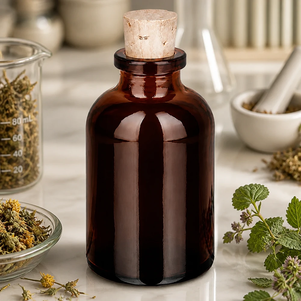 Dunkle Glasflasche 30ml mit Korken für Homöopathie und Pflanzentinkturen