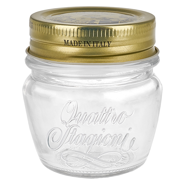 80ml pyöreä purkki "Quattro Stagioni", jossa on kansi.