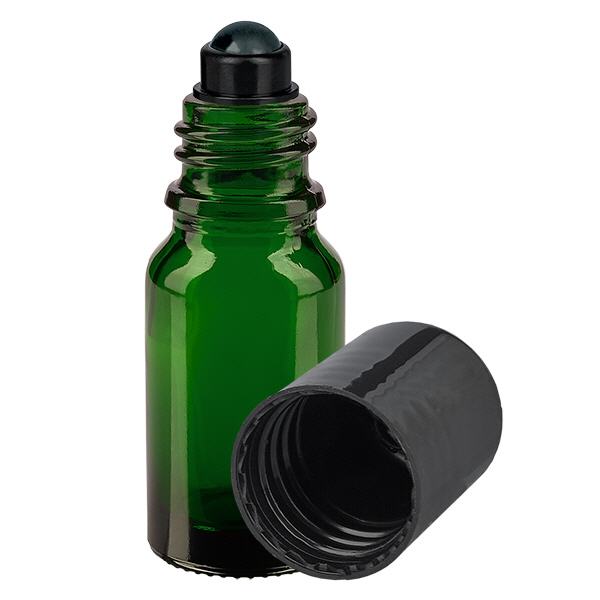 Apteekkipullo vihreä 10ml roll-on korkki musta Apteekkipullo vihreä 10ml roll-on korkki musta