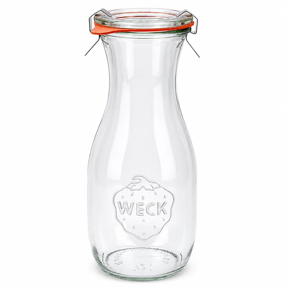530 ml:n mehupullo, täydellinen WECK RR60 WECK mehupullo 530ml lasikannella ja kumirenkaalla RR60 säilöntäpurkki mehuille ja juomille.