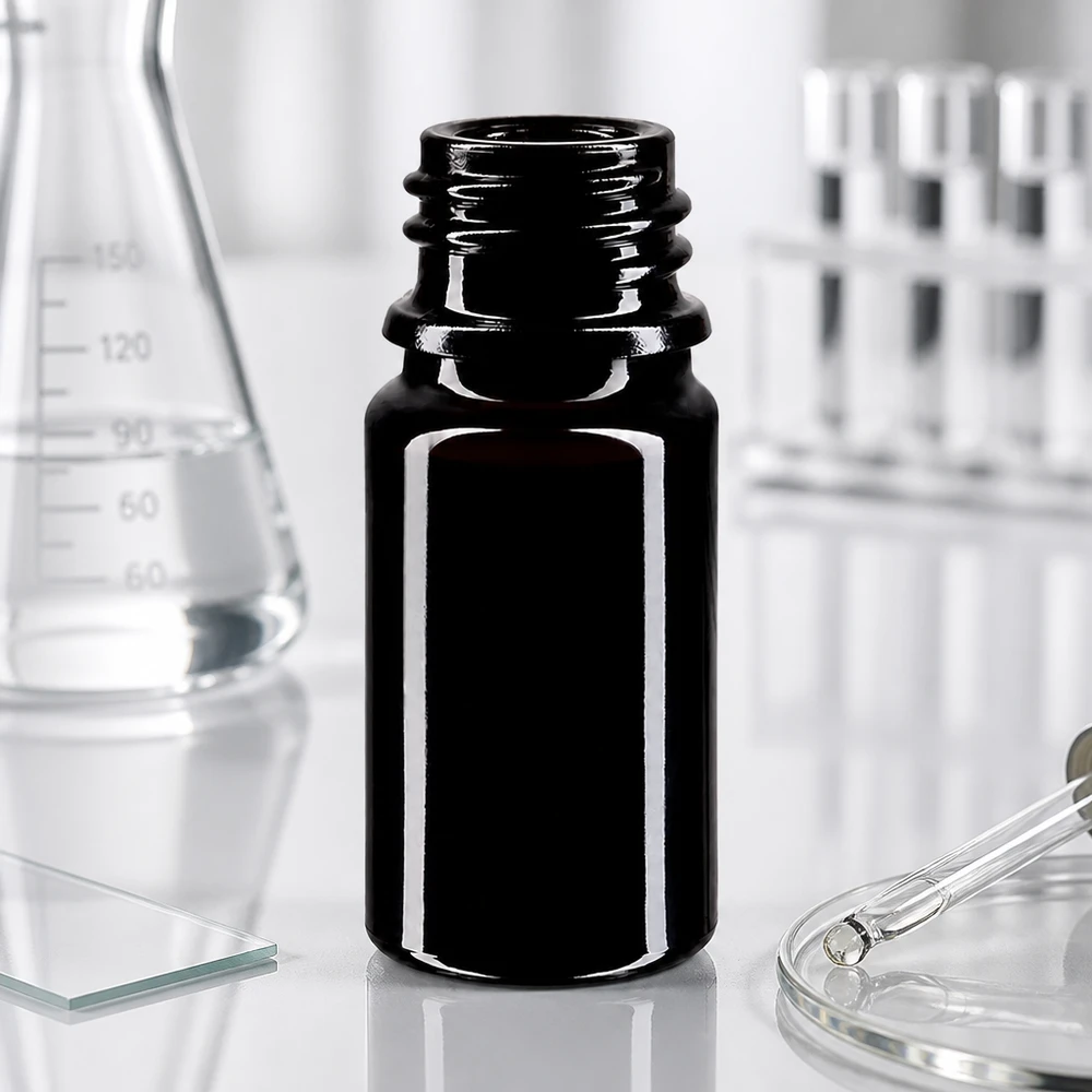 Violetti lasipullo 5ml DIN 18 (Mironglas) Tyylikäs musta Orion 5ml tippapullo Miron violetista lasista ammattikäyttöön.