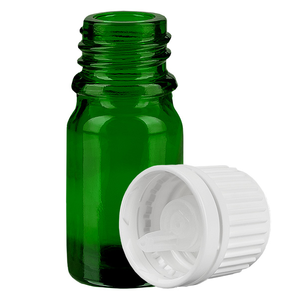 5ml tippapullo 0.7mm valkoinen tamper-evident korkki GreenLine UT18/5