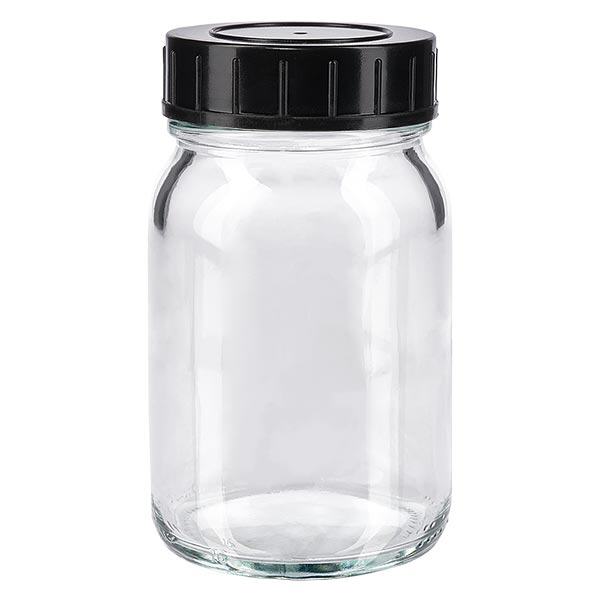 200ml leveäkaulainen pullo kirkasta lasia, jossa on kierrekorkki