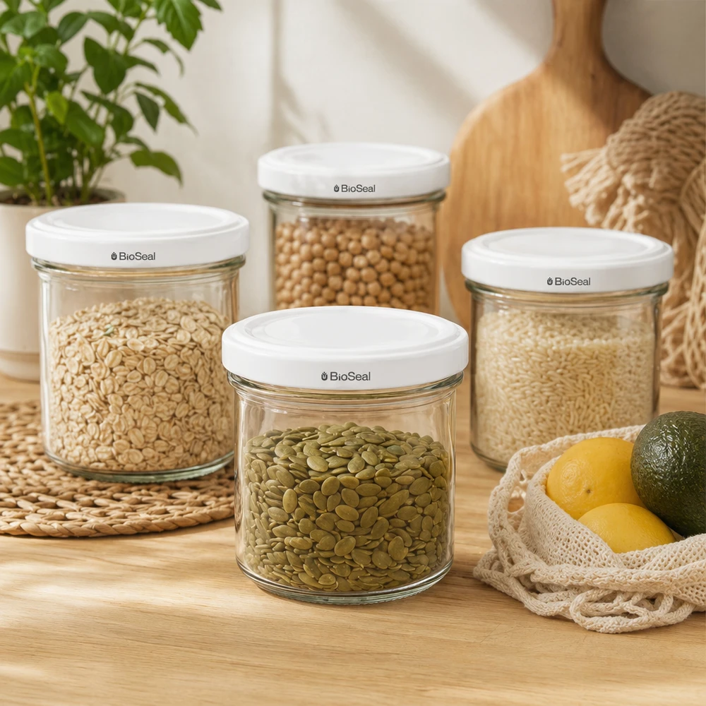 UNiTWIST tumblers 125ml säilytyspurkkisarja palkokasvien pähkinöiden viljan säilytys TO66 BioSeal kansi keittiöön