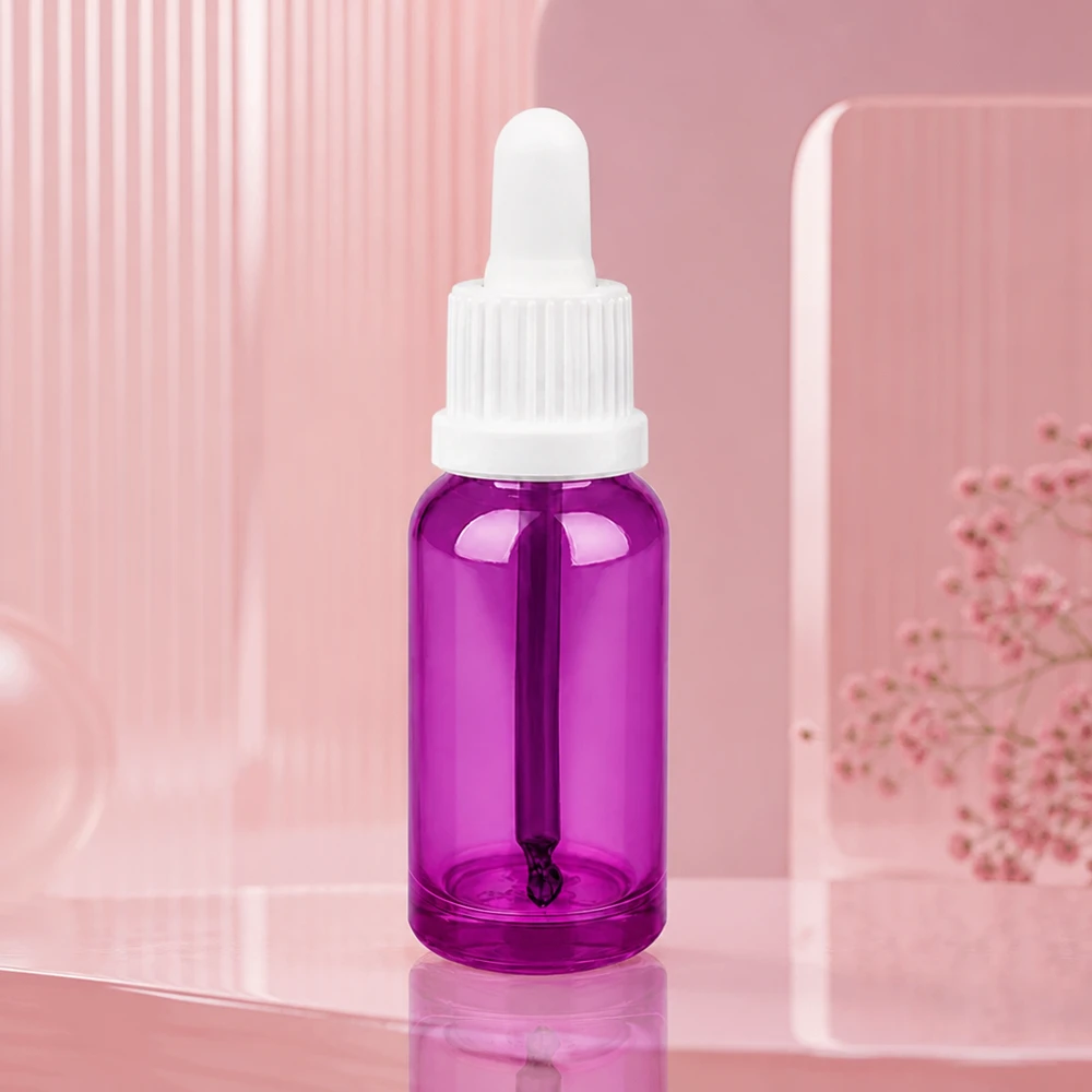 Laadukas 20 ml:n violetti lasipipettipullo tarkkaa käyttöä varten.