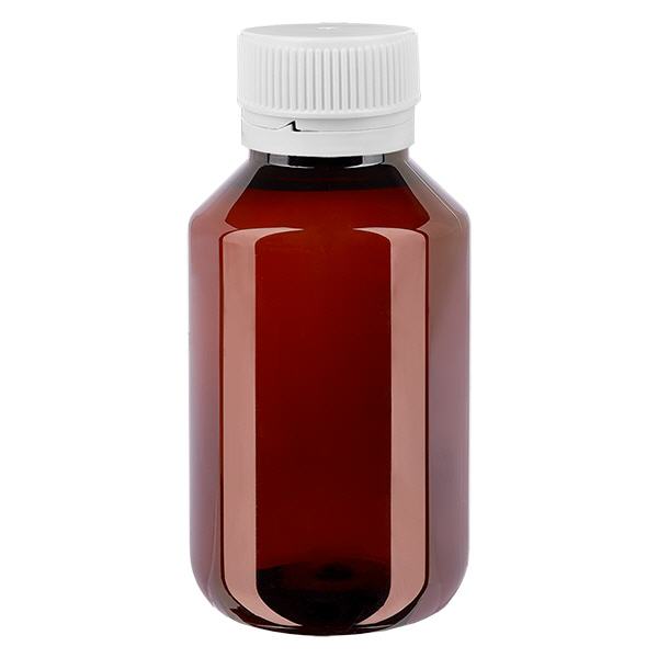 PET-pullo 50ml, jossa on valkoinen uurrettu korkki, jolla on väärentämisen estävä korkki.