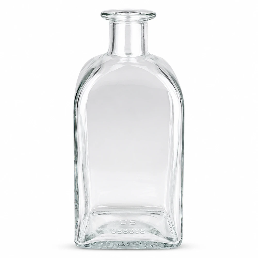 500ml Glasflasche "Julia" ohne Verschluss UNiTWIST 500ml lasipullo Julia ilman korkkia UNiTWIST läpinäkyvä suorakaiteen muotoinen lyhyellä kaulalla väkeville alkoholijuomille ja öljyille.