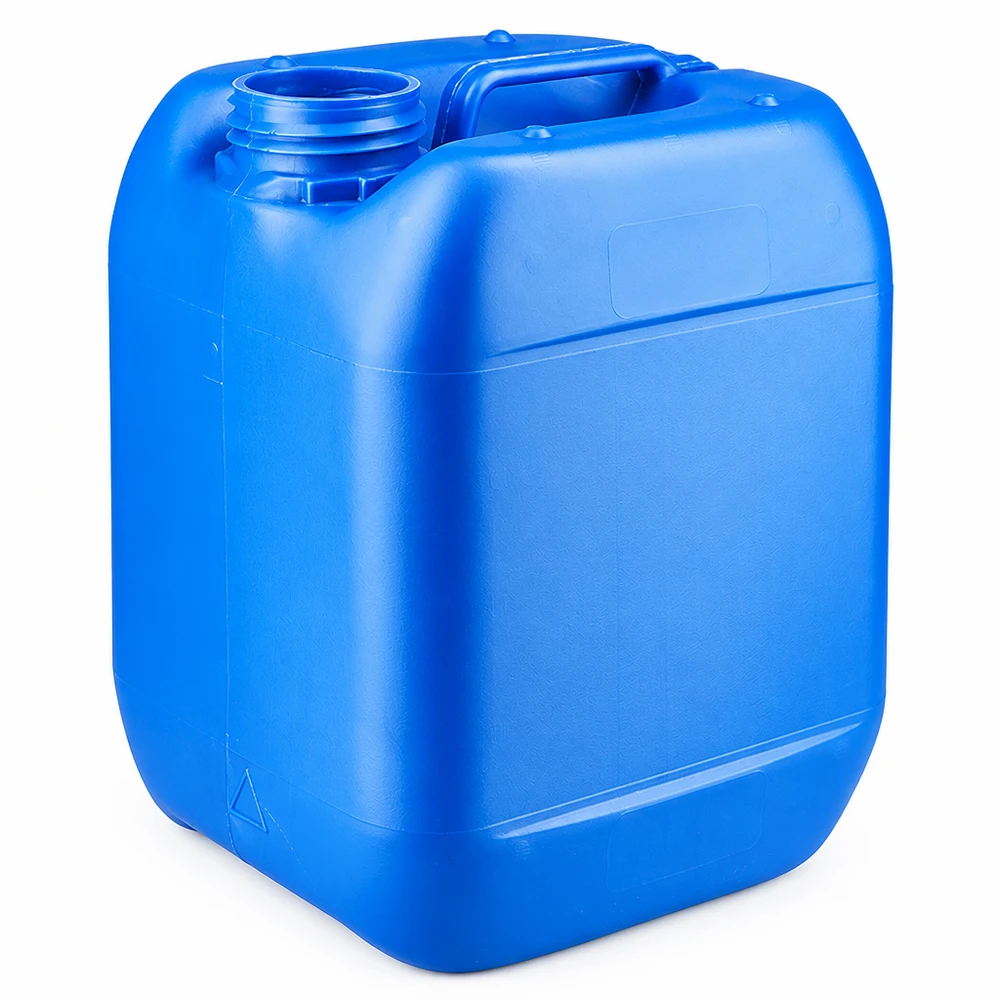 Sininen 5 litran muovikanisteri ilman korkkia, HDPE-kannattimella