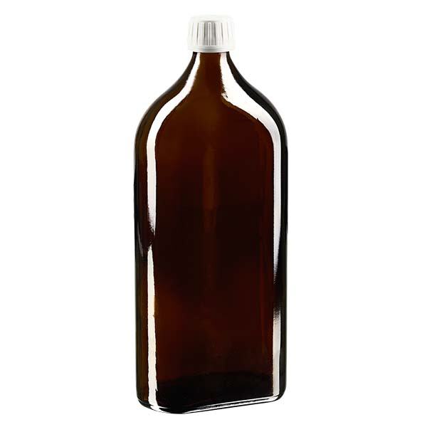 1000 ml Meplat ruskea ruuvikorkki valkoisella tamper-evident-sulkimella EPE-levy. 1000 ml Meplat ruskea ruuvikorkki valkoisella tamper-evident-sulkimella EPE-levy.