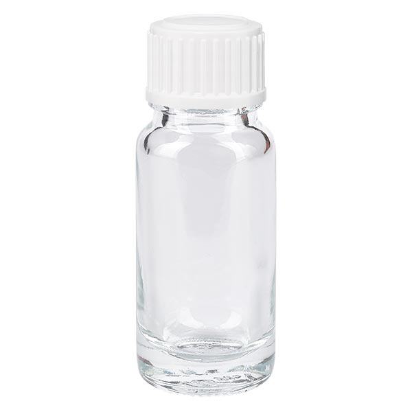 Apteekkipullo kirkas 10ml tiputuskorkki valkoinen 0.8mm vakio Apteekkipullo kirkas 10ml tiputuskorkki valkoinen 0.8mm vakio