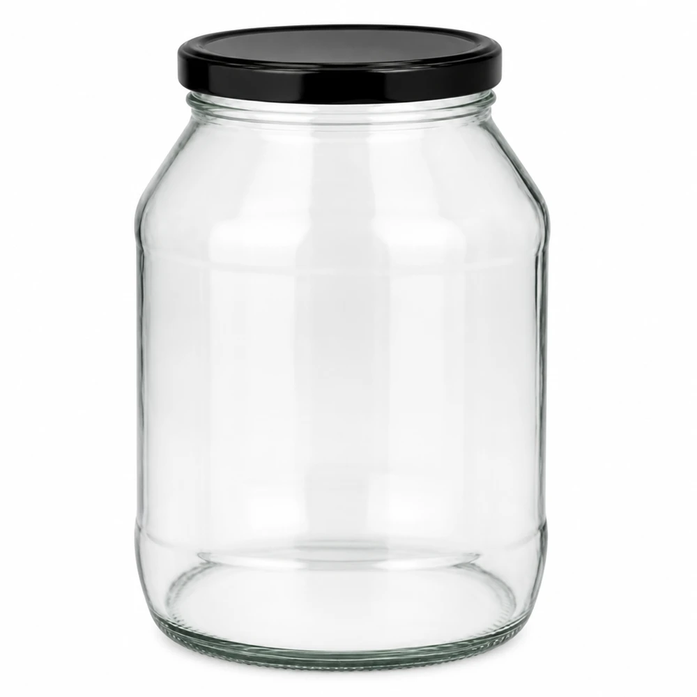 2650ml pyöreä purkki, jossa on BasicSeal-kansi musta UNiTWIST 2650ml Rundglas mit schwarzem BasicSeal Deckel - Großes Vorratsglas für Küche und Haushalt von Glas-Fabrik.de