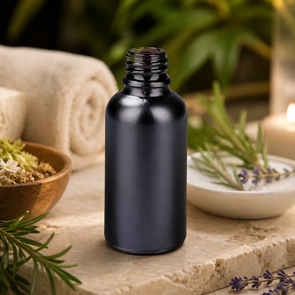 Kompakti 30ml apteekkipullo BlackLine UT18/30 UNiTWIST aromaterapeuttisille öljyille ja esansseille.