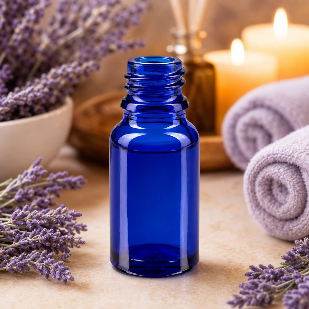 Tippapullo 10ml DIN 18 SININEN LASI 10ml tippapullo Sininen apteekkipullo 10ml ruuvikierteellä eteerisille öljyille ja pisaroille, valmistettu kestävästä lasista.
