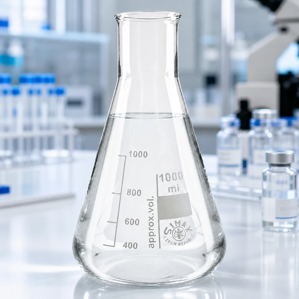 Erlenmeyer-pullo 300ml leveä kaulaosa Erlenmeyer-pullo 300ml leveäkaulainen kirkkaasta borosilikaattilasista valmistettu laboratoriosovelluksiin tarkoitettu pullopullo