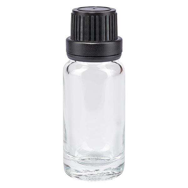 Apteekkipullo kirkas 10ml ruuvikorkki musta peukaloinninestokorkki Apteekkipullo kirkas 10ml ruuvikorkki musta peukaloinninestokorkki
