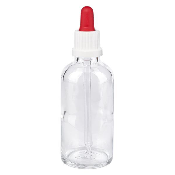 Apteekkipullo kirkas 50ml pipettipullo valkoinen/punainen väärentämisen estävä korkki Apteekkipullo kirkas 50ml pipettipullo valkoinen/punainen väärentämisen estävä korkki